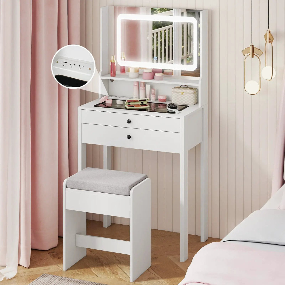 Small Vanity Desk with Mirror and Lights for Bedroom, photo 8 of 16