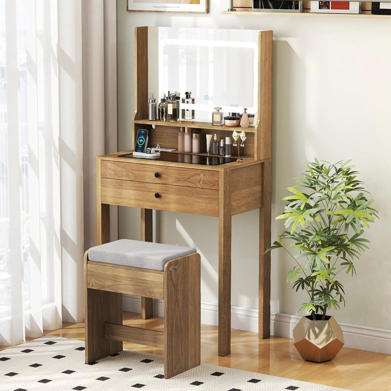 Small Vanity Desk with Mirror and Lights for Bedroom by DirectDeals