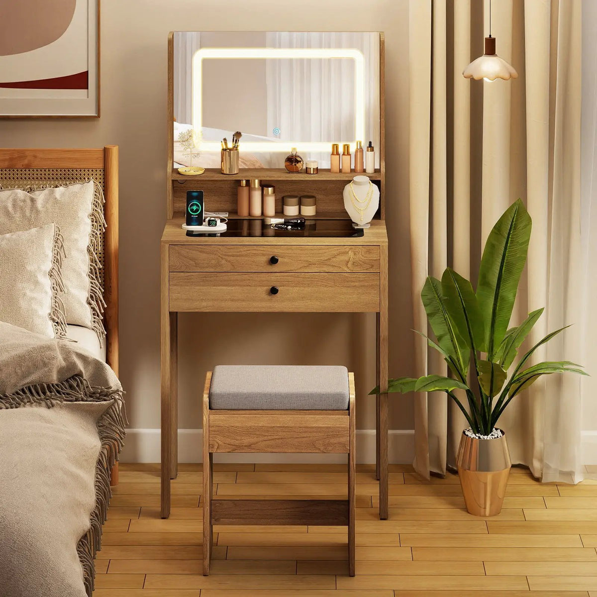 Small Vanity Desk with Mirror and Lights for Bedroom, photo 13 of 16