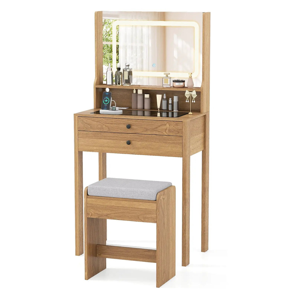 Small Vanity Desk with Mirror and Lights for Bedroom, photo 11 of 16