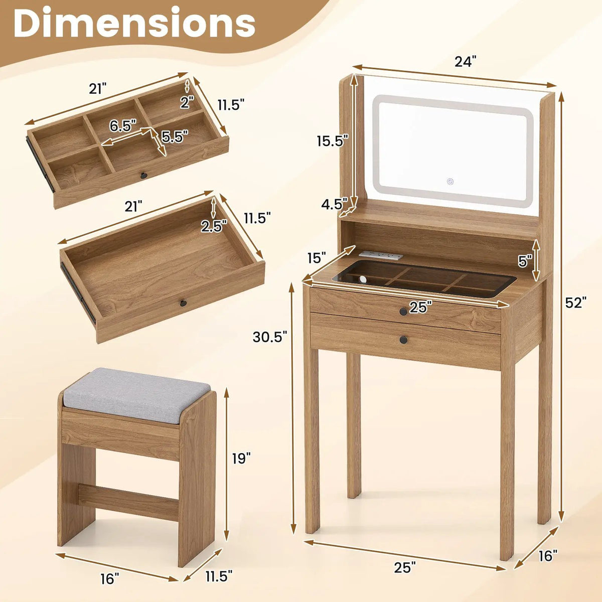 Small Vanity Desk with Mirror and Lights for Bedroom, photo 9 of 16