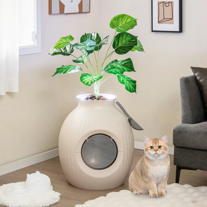 Smart Plant Cat Litter Box with Electronic Odor Removal & Sterilization-Beige by DirectDeals