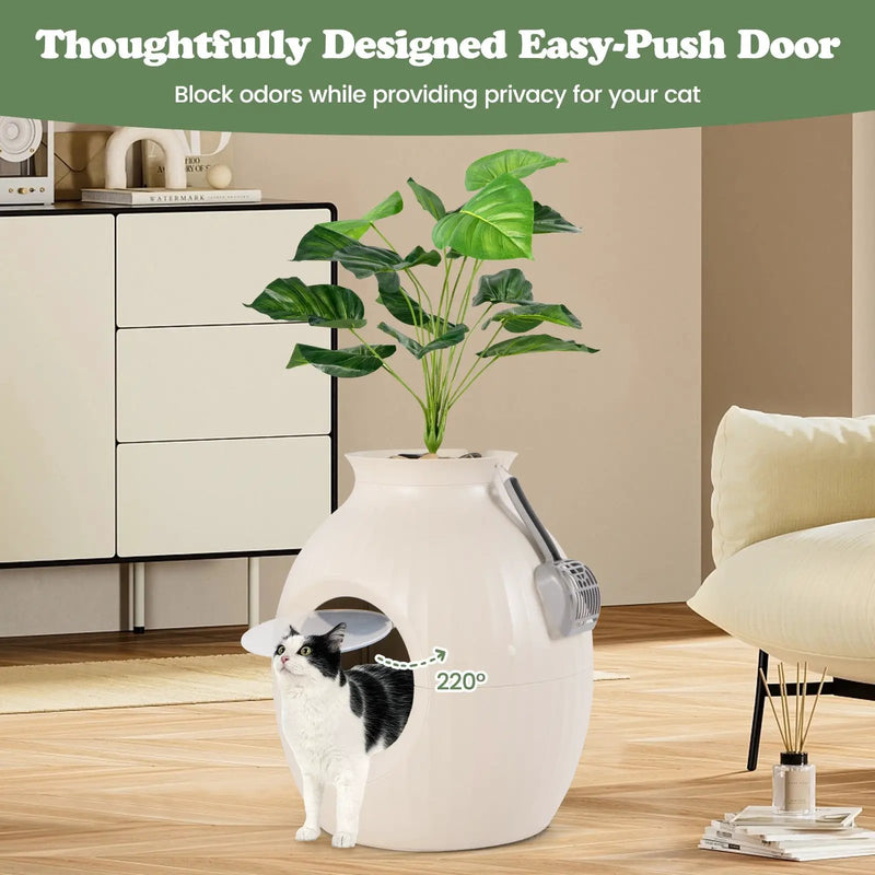 Smart Plant Cat Litter Box with Electronic Odor Removal & Sterilization-Beige by DirectDeals