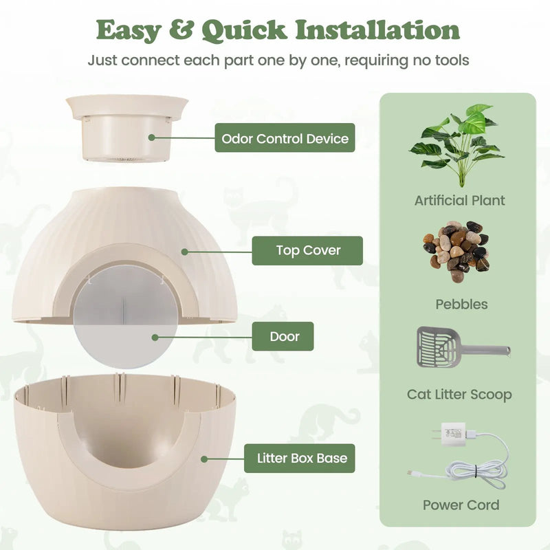 Smart Plant Cat Litter Box with Electronic Odor Removal & Sterilization-Beige by DirectDeals
