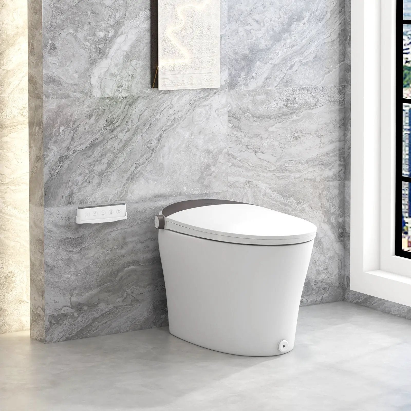 One-Piece Smart 1.16 GPF Elongated Bidet Toilet Seat with Night Light-White by DirectDeals