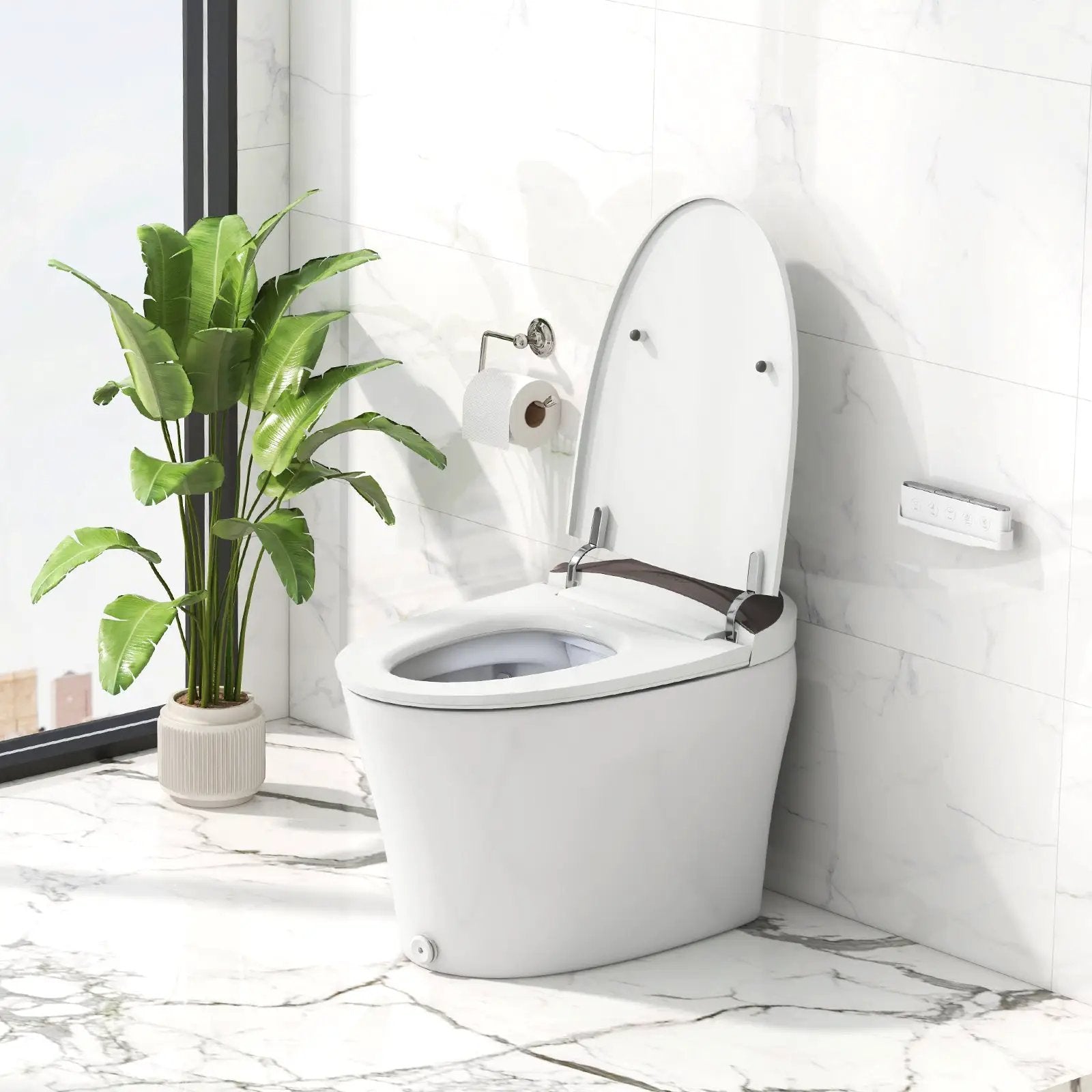 One-Piece Smart 1.16 GPF Elongated Bidet Toilet Seat with Night Light-White by DirectDeals