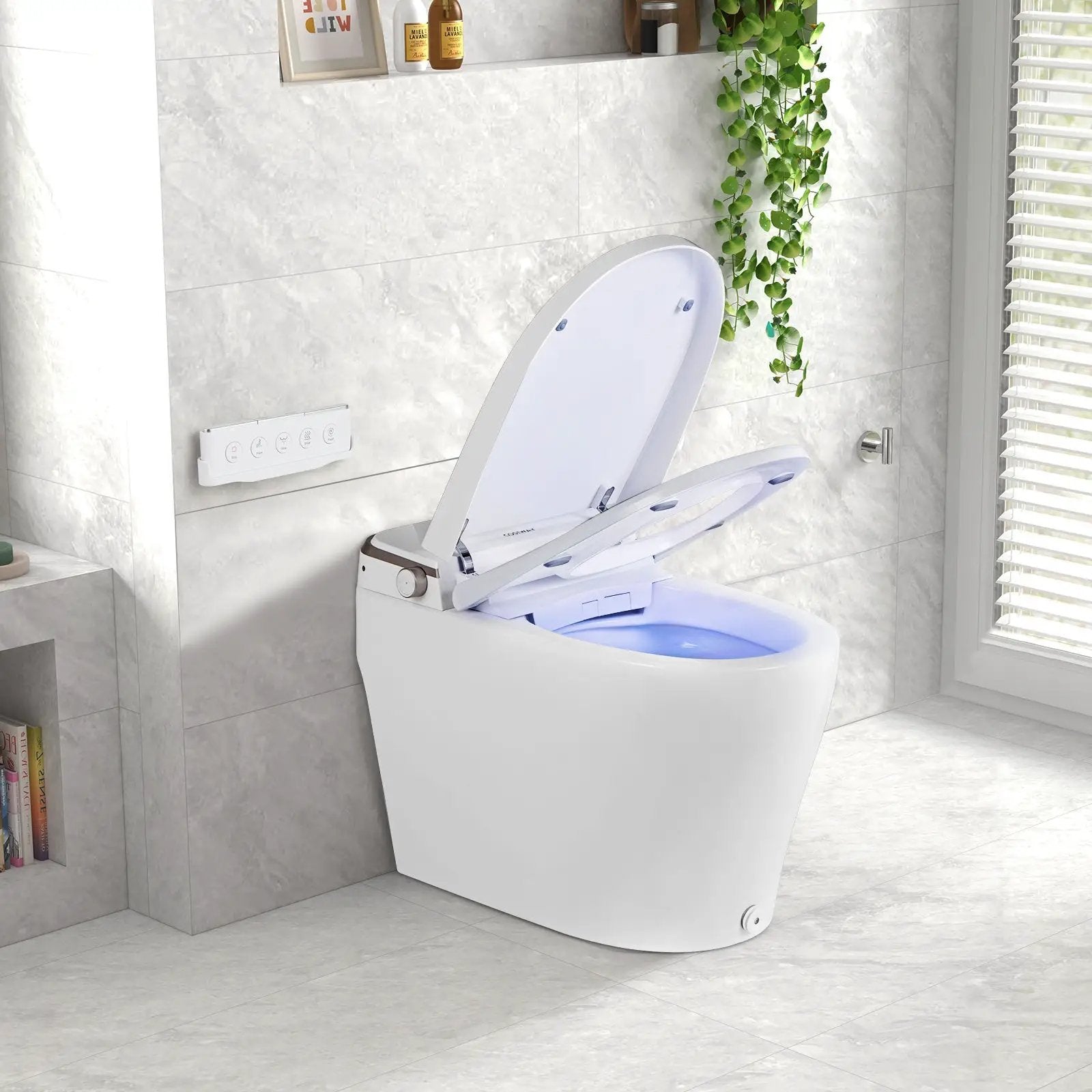 Elongated Smart Bidet Toilet Heated Seat Sensor Auto-White by DirectDeals