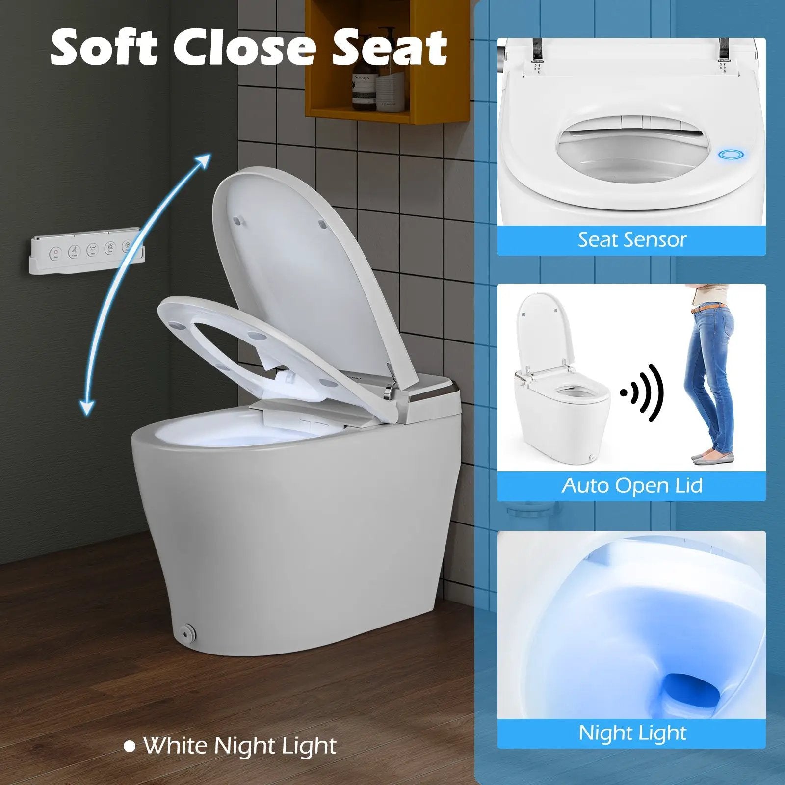 Elongated Smart Bidet Toilet Heated Seat Sensor Auto-White by DirectDeals