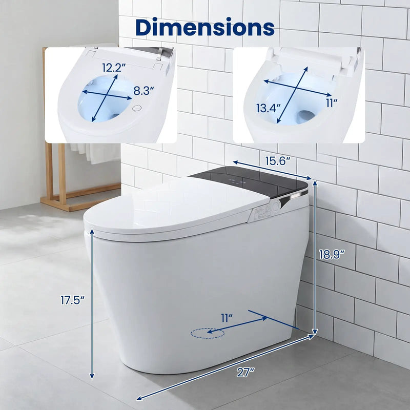 Smart Toilet with Built-in Bidet ADA Height with Auto Flush and Heated Seat and Remote-White by DirectDeals