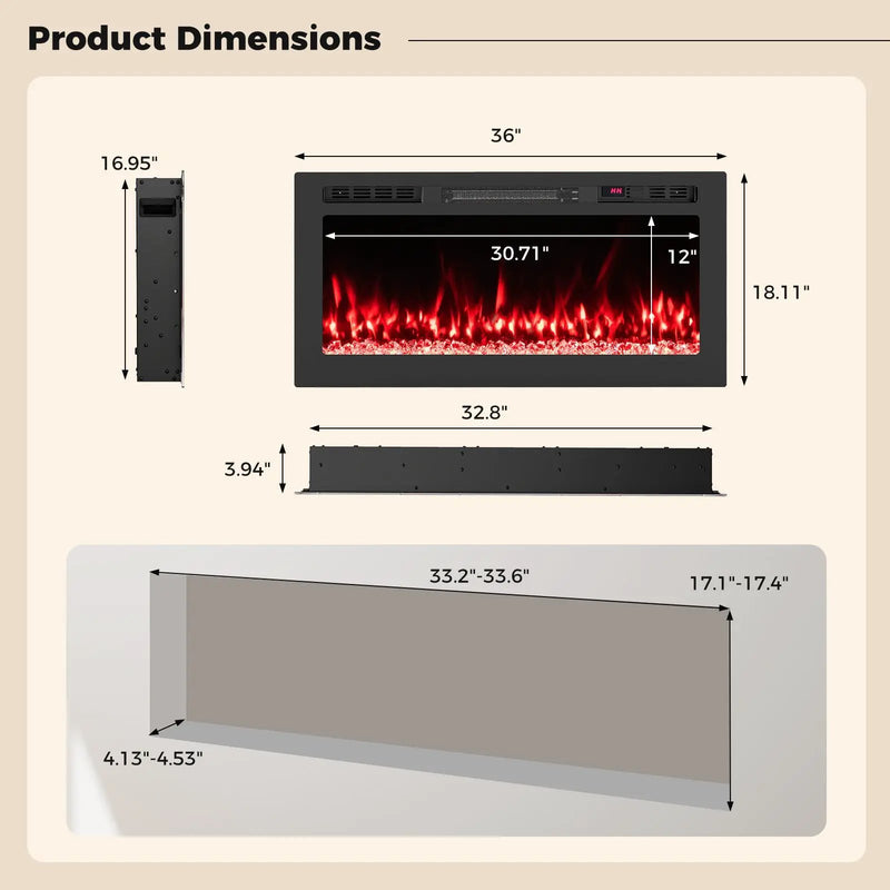Smart WiFi Electric Fireplace Wall Mounted & Recessed 750W/1500W Heater by DirectDeals