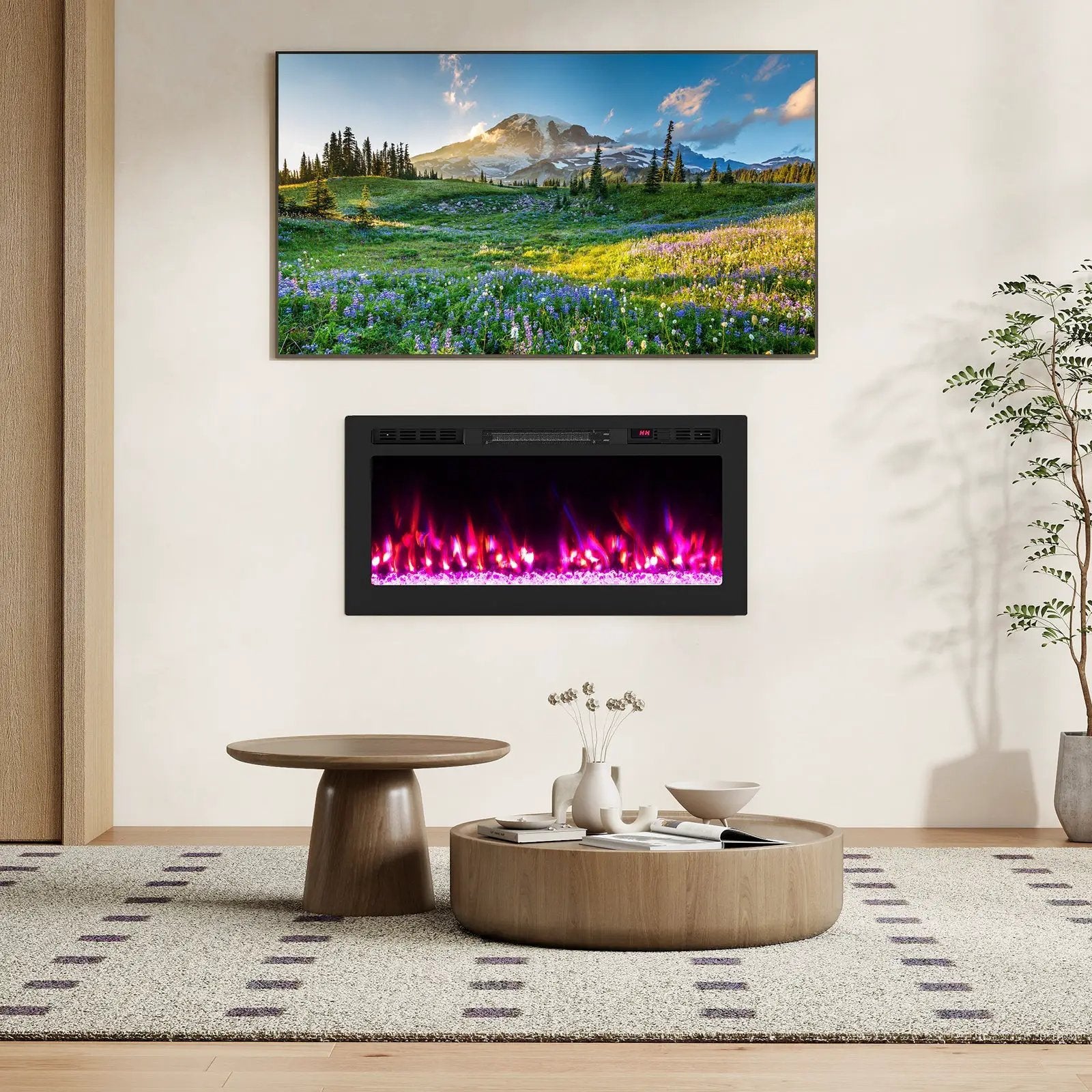 Smart WiFi Electric Fireplace Wall Mounted & Recessed 750W/1500W Heater by DirectDeals