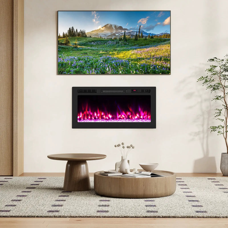 Smart WiFi Electric Fireplace Wall Mounted & Recessed 750W/1500W Heater by DirectDeals