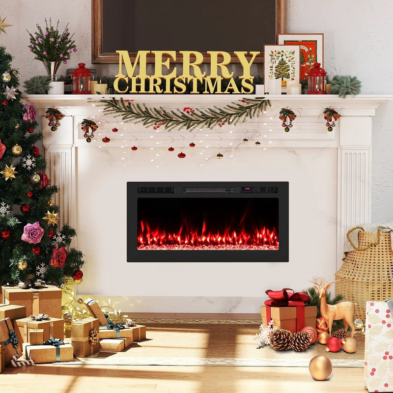 Smart WiFi Electric Fireplace Wall Mounted & Recessed 750W/1500W Heater by DirectDeals
