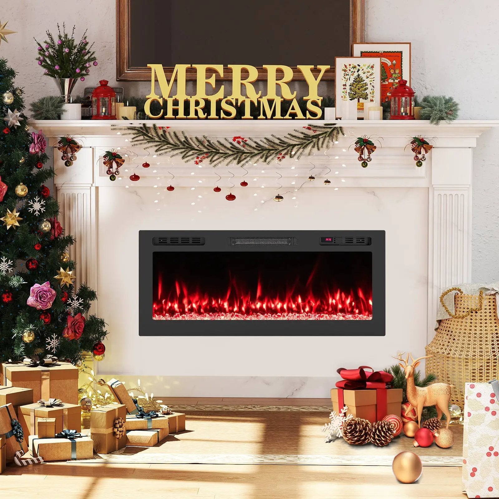 Smart WiFi Electric Fireplace Wall Mounted & Recessed 750W/1500W Heater by DirectDeals