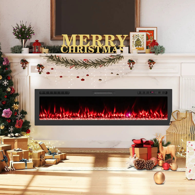 Smart WiFi Electric Fireplace Wall Mounted & Recessed 750W/1500W Heater by DirectDeals