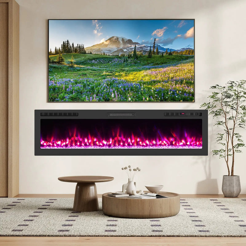 Smart WiFi Electric Fireplace Wall Mounted & Recessed 750W/1500W Heater by DirectDeals