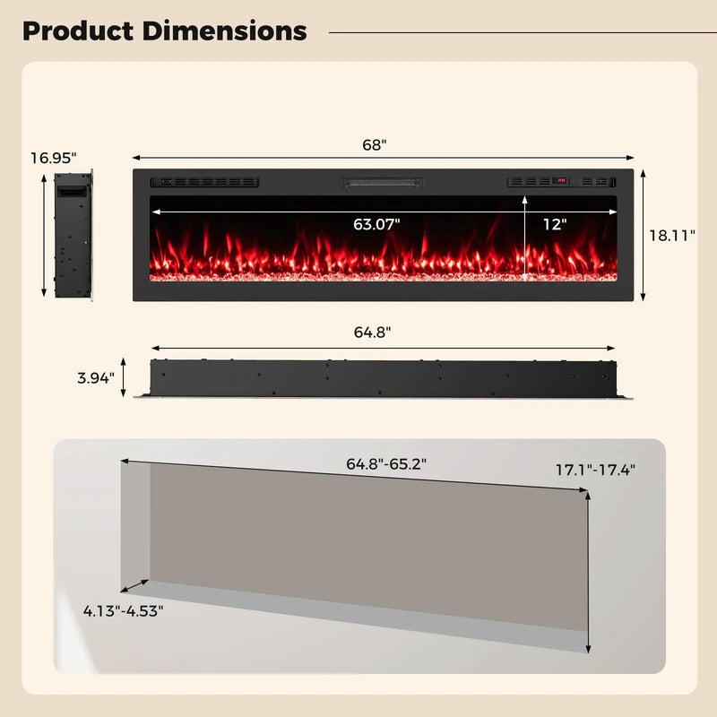 Smart WiFi Electric Fireplace Wall Mounted & Recessed 750W/1500W Heater by DirectDeals
