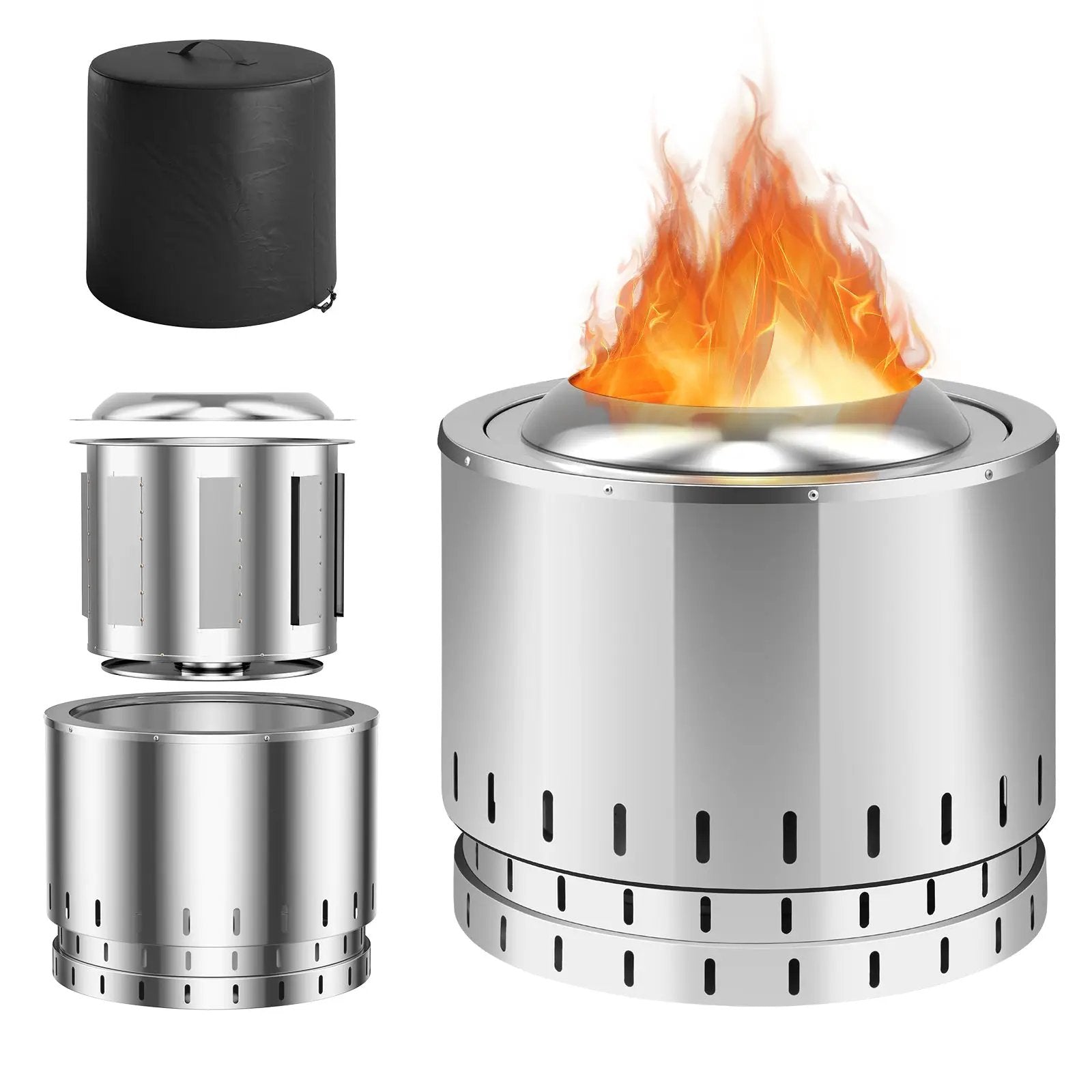 Smokeless Stainless Steel Fire Pit with Ash Pan for Yard Camping-Silver by DirectDeals