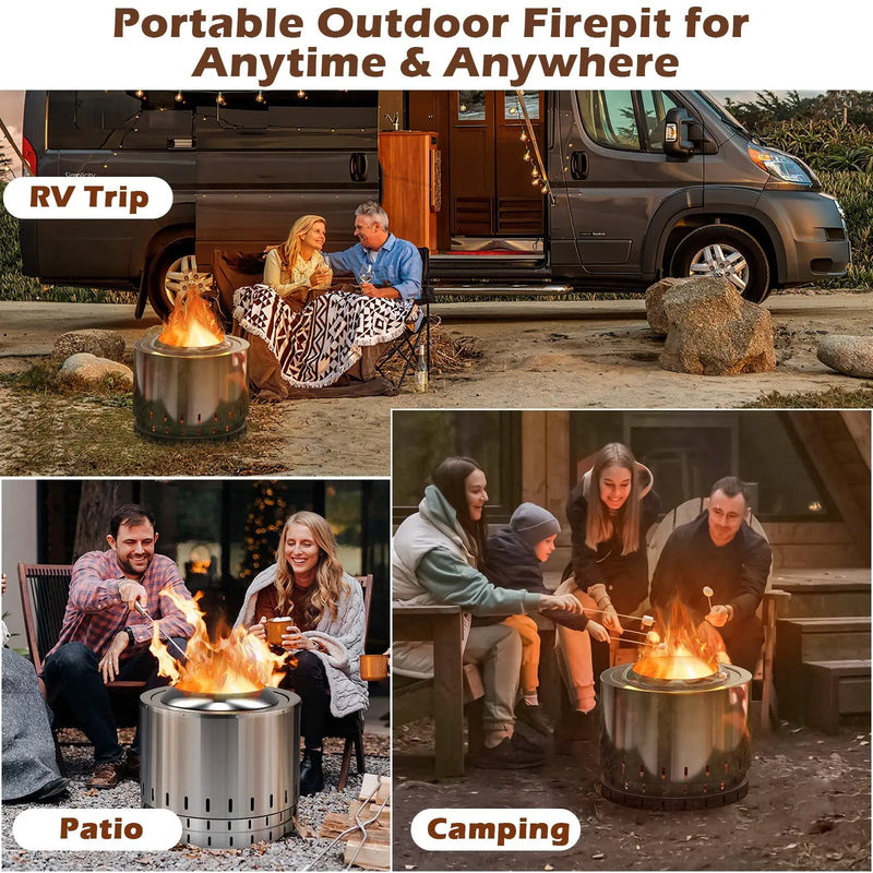 Smokeless Stainless Steel Fire Pit with Ash Pan for Yard Camping-Silver by DirectDeals