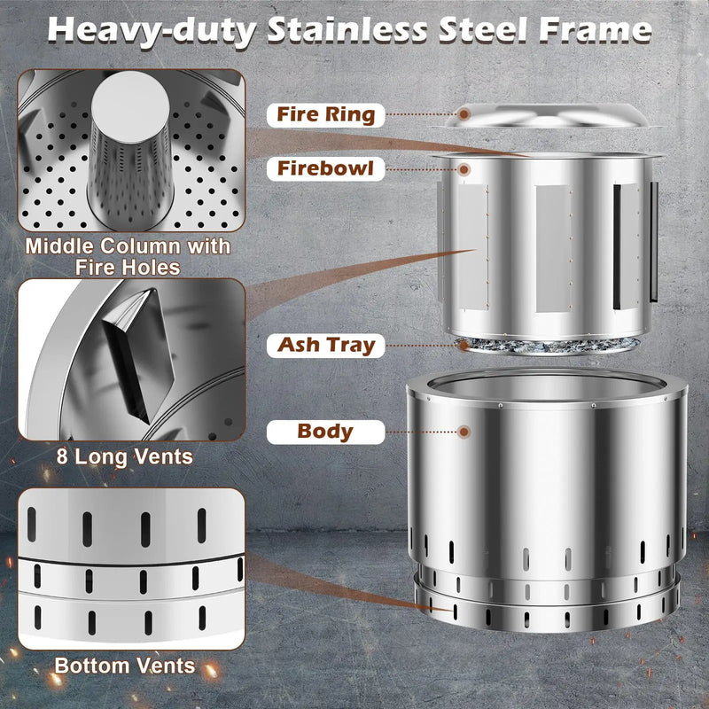Smokeless Stainless Steel Fire Pit with Ash Pan for Yard Camping-Silver by DirectDeals