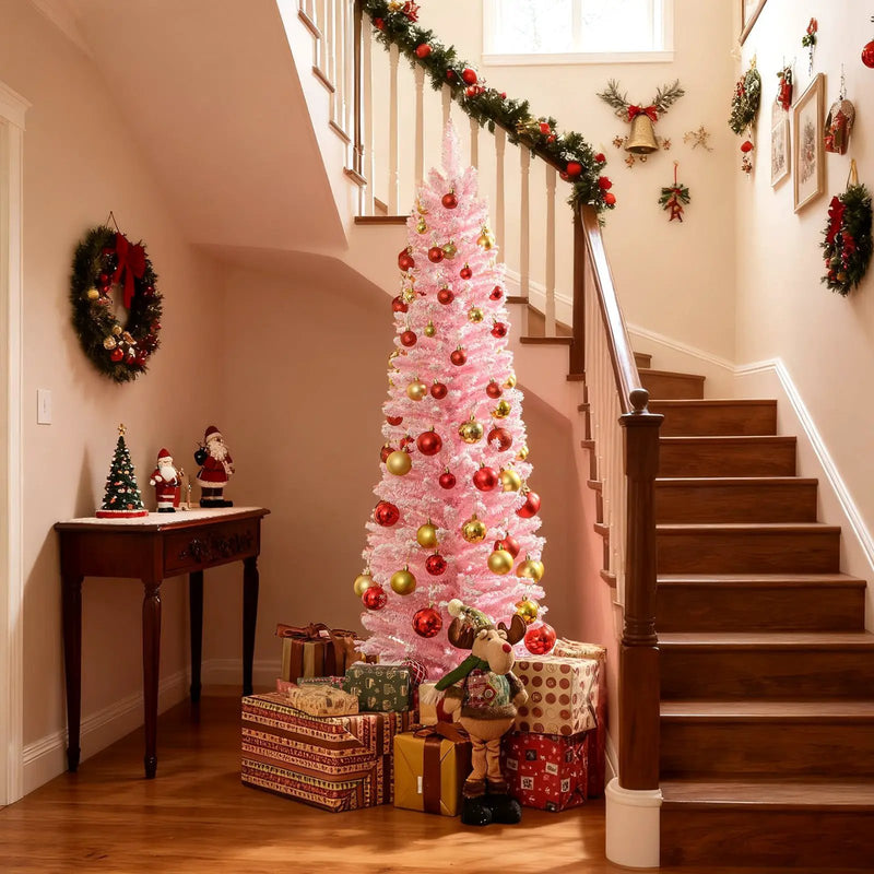 Snow Flocked 7 FT Artificial Pink Xmas Tree with 635 Branch Tips by DirectDeals