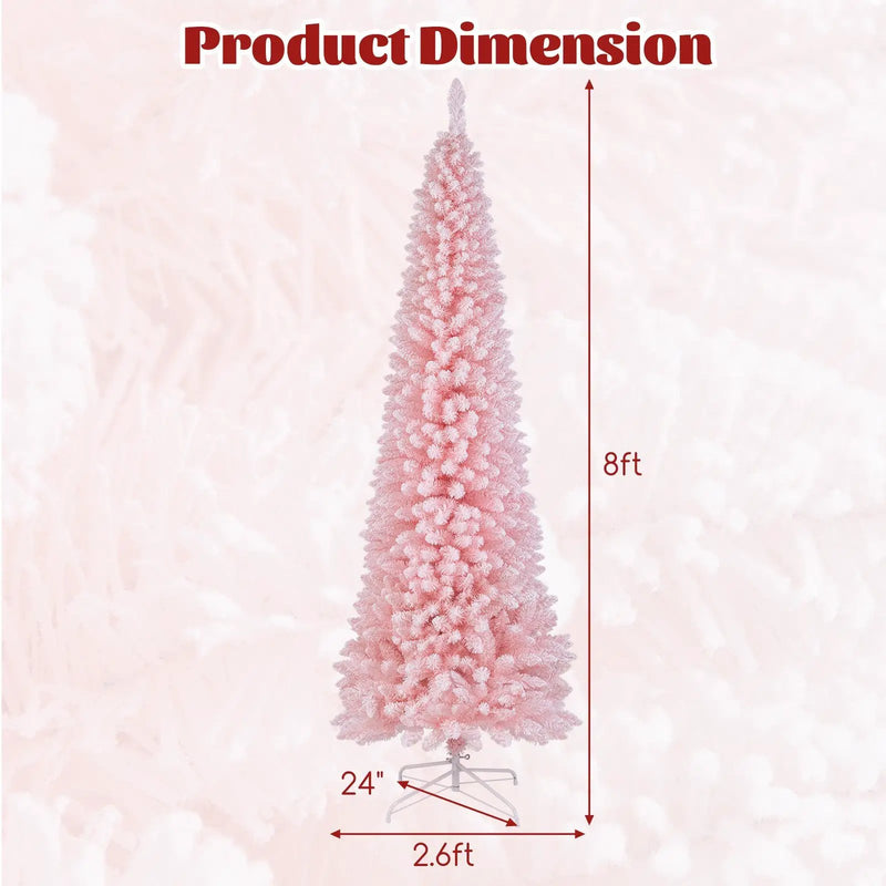 Snow Flocked 7 FT Artificial Pink Xmas Tree with 635 Branch Tips by DirectDeals