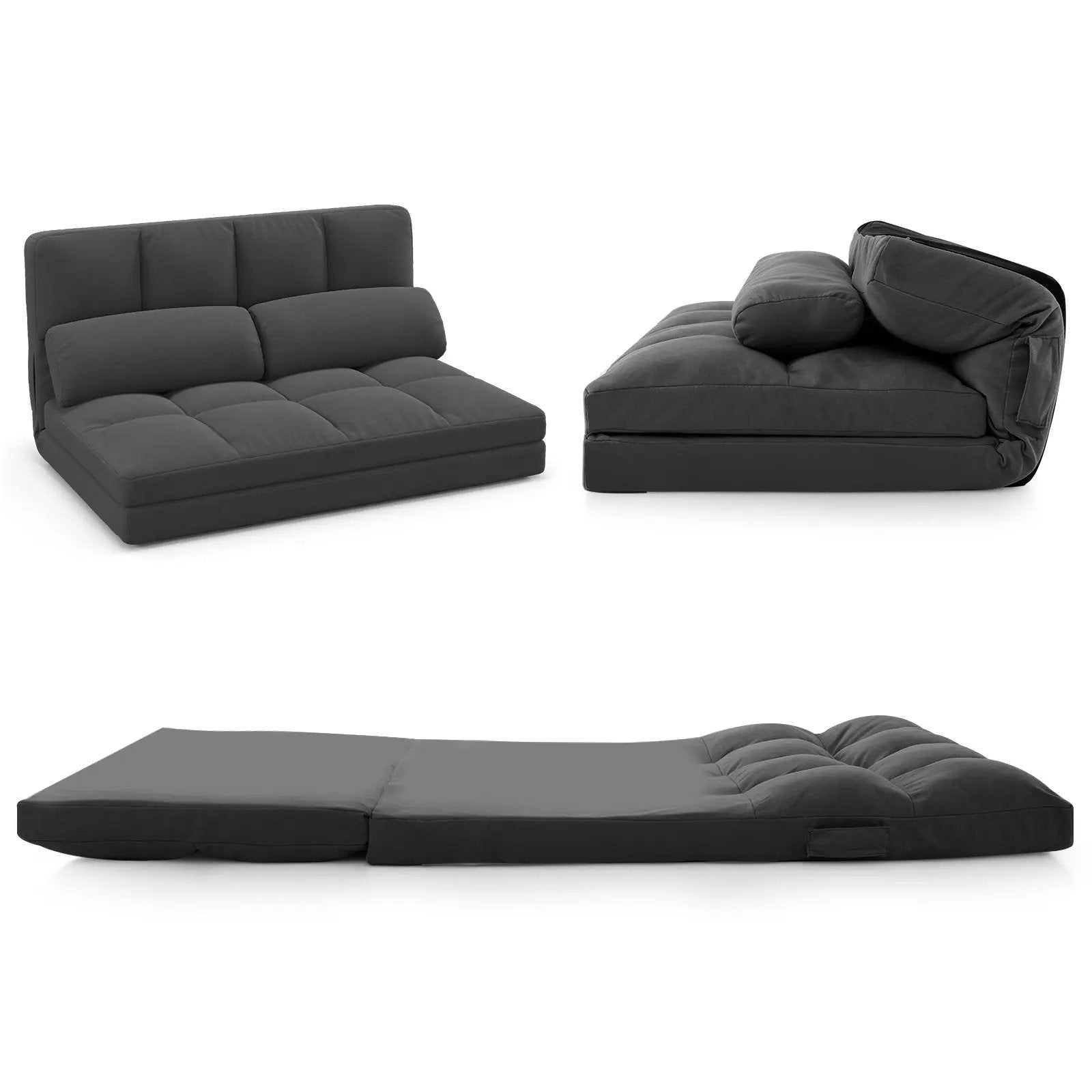 Floor Sofa Bed with 6 Positions Adjustable Backrest Skin-friendly Velvet Cover by DirectDeals