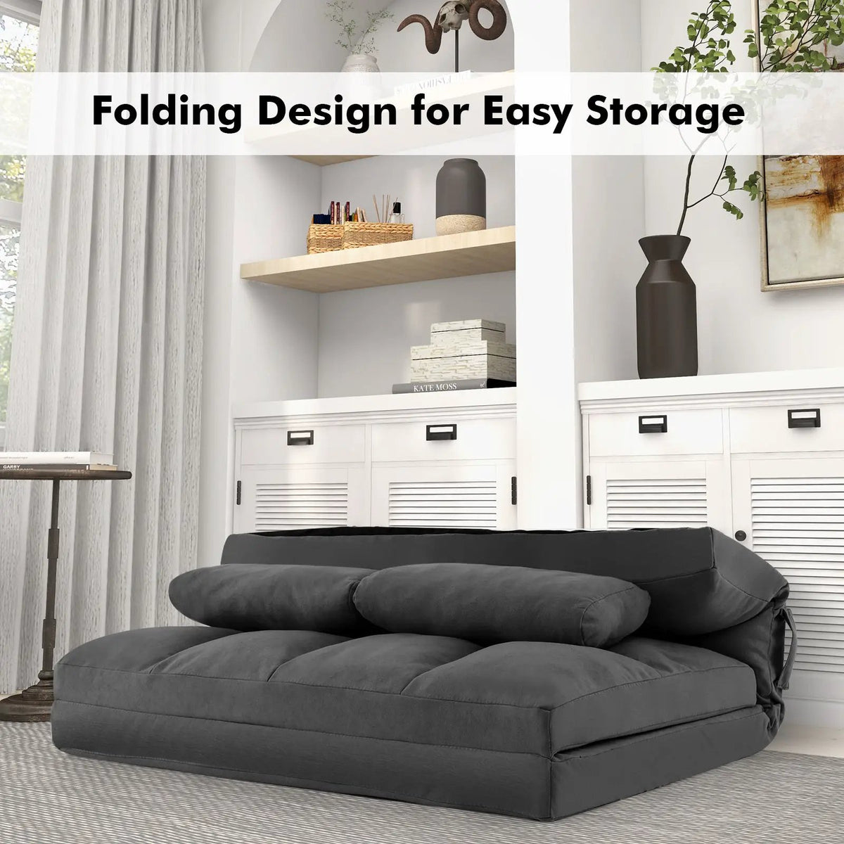 Floor Sofa Bed with 6 Positions Adjustable Backrest Skin-friendly Velvet Cover, photo 11 of 16