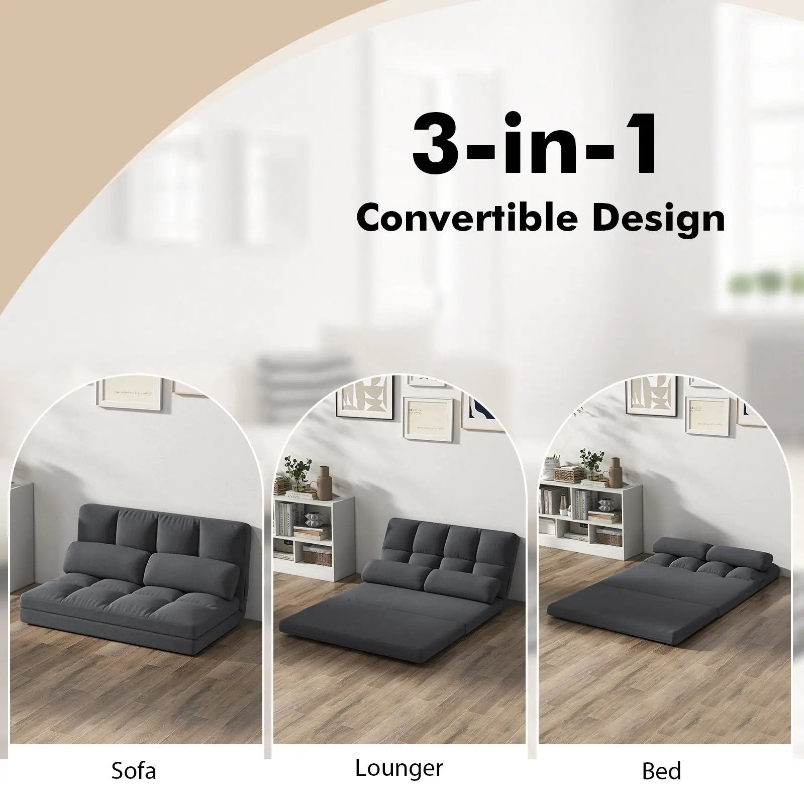 Floor Sofa Bed with 6 Positions Adjustable Backrest Skin-friendly Velvet Cover by DirectDeals