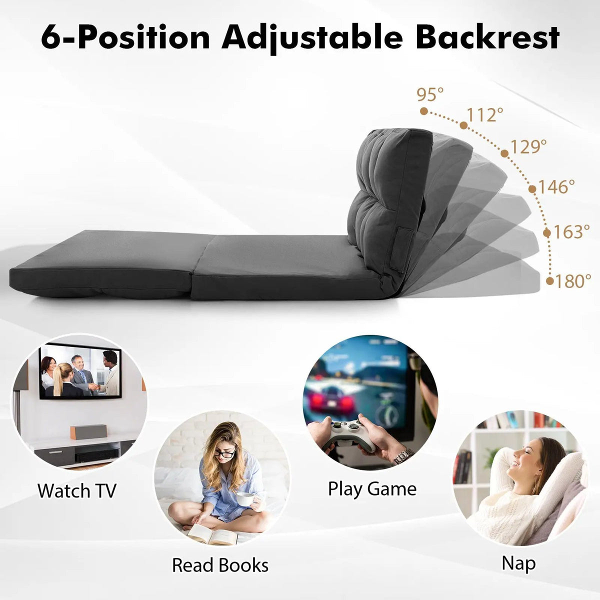 Floor Sofa Bed with 6 Positions Adjustable Backrest Skin-friendly Velvet Cover, photo 15 of 16