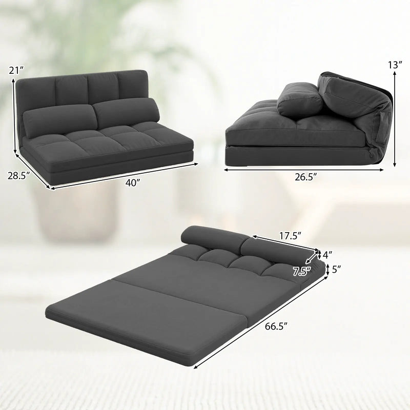 Floor Sofa Bed with 6 Positions Adjustable Backrest Skin-friendly Velvet Cover by DirectDeals