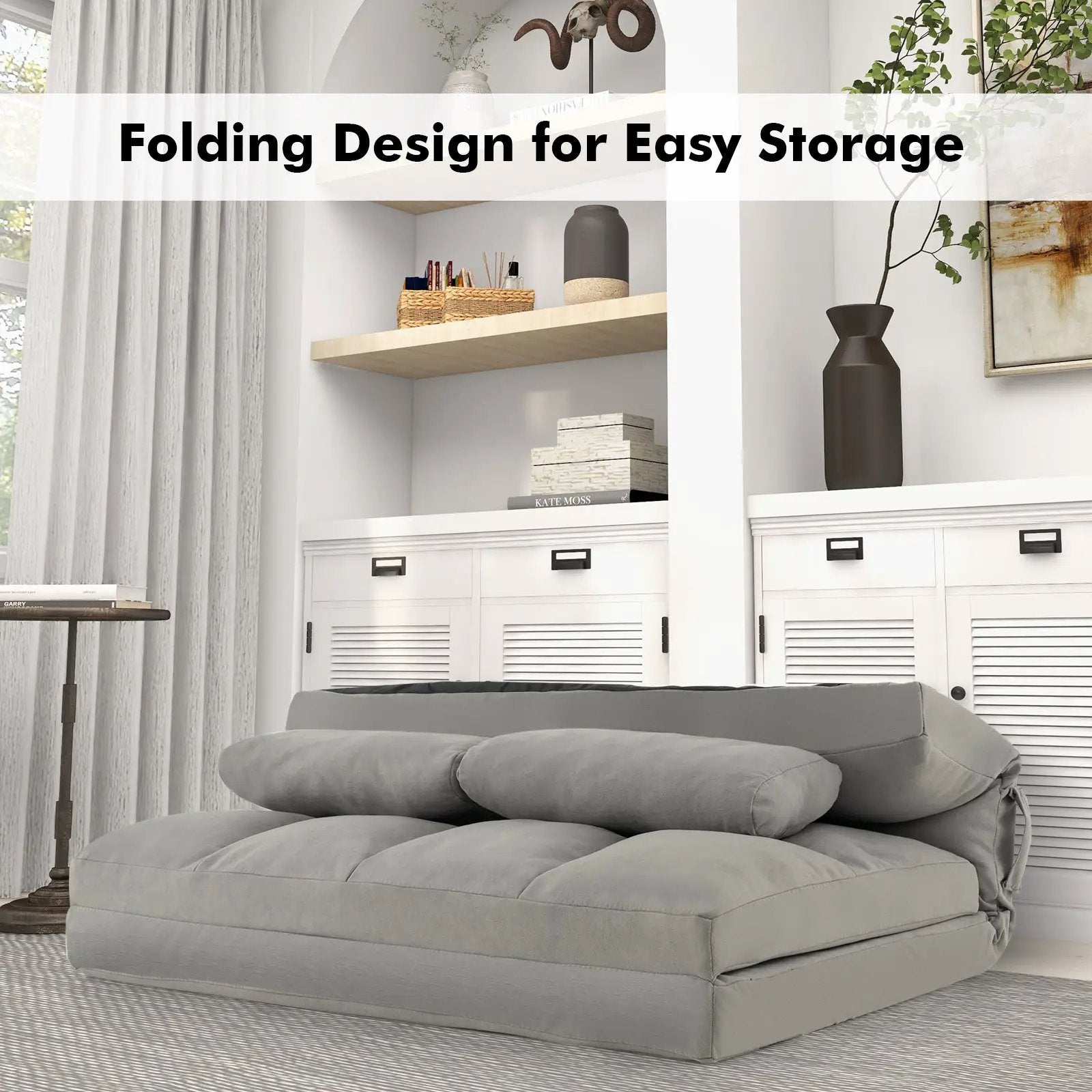 Floor Sofa Bed with 6 Positions Adjustable Backrest Skin-friendly Velvet Cover by DirectDeals