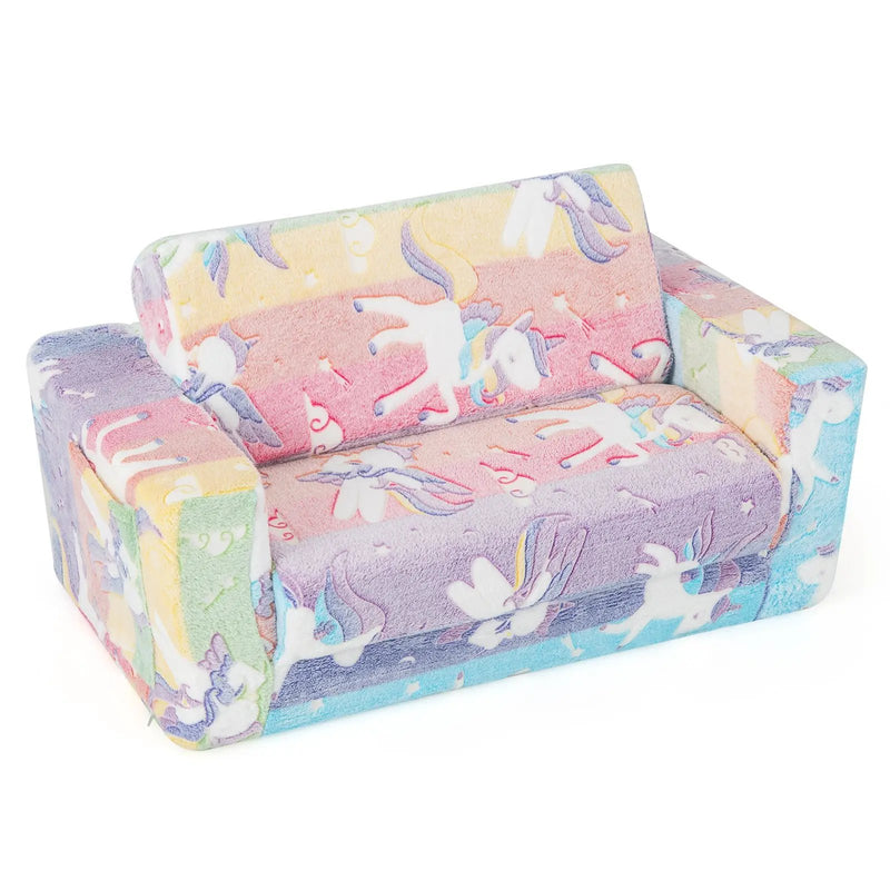 2-in-1 Flip Out Kids Sofa Chair with Detachable Flannel Fabric Cover and Glowing Patterns-Color by DirectDeals