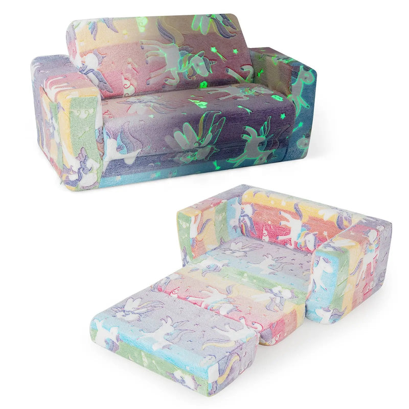 2-in-1 Flip Out Kids Sofa Chair with Detachable Flannel Fabric Cover and Glowing Patterns-Color by DirectDeals