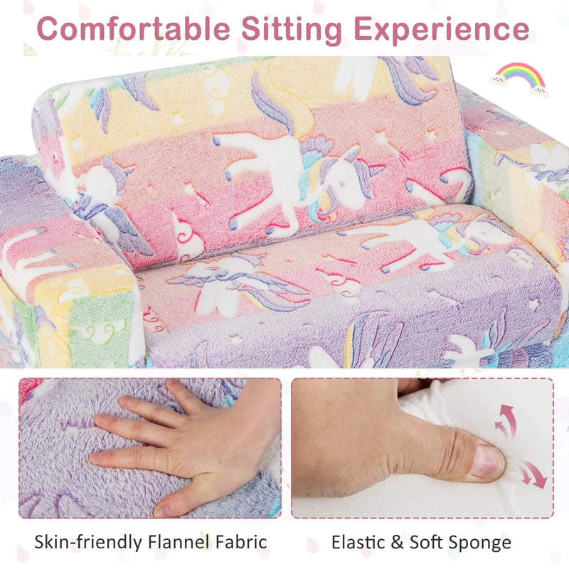 2-in-1 Flip Out Kids Sofa Chair with Detachable Flannel Fabric Cover and Glowing Patterns-Color by DirectDeals