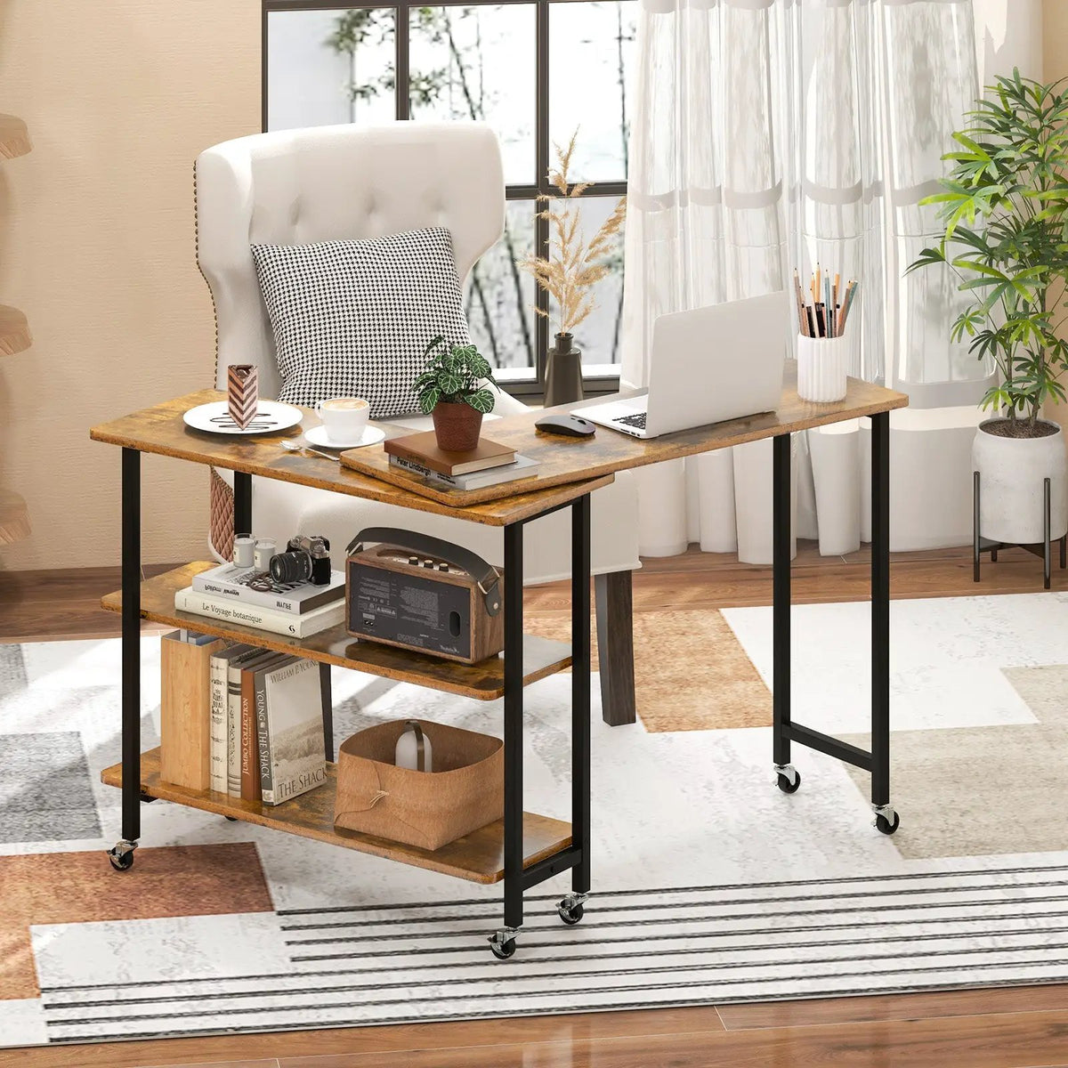 360° Rotating Sofa Side Table with 2-Tier Storage Shelves, photo 2 of 11