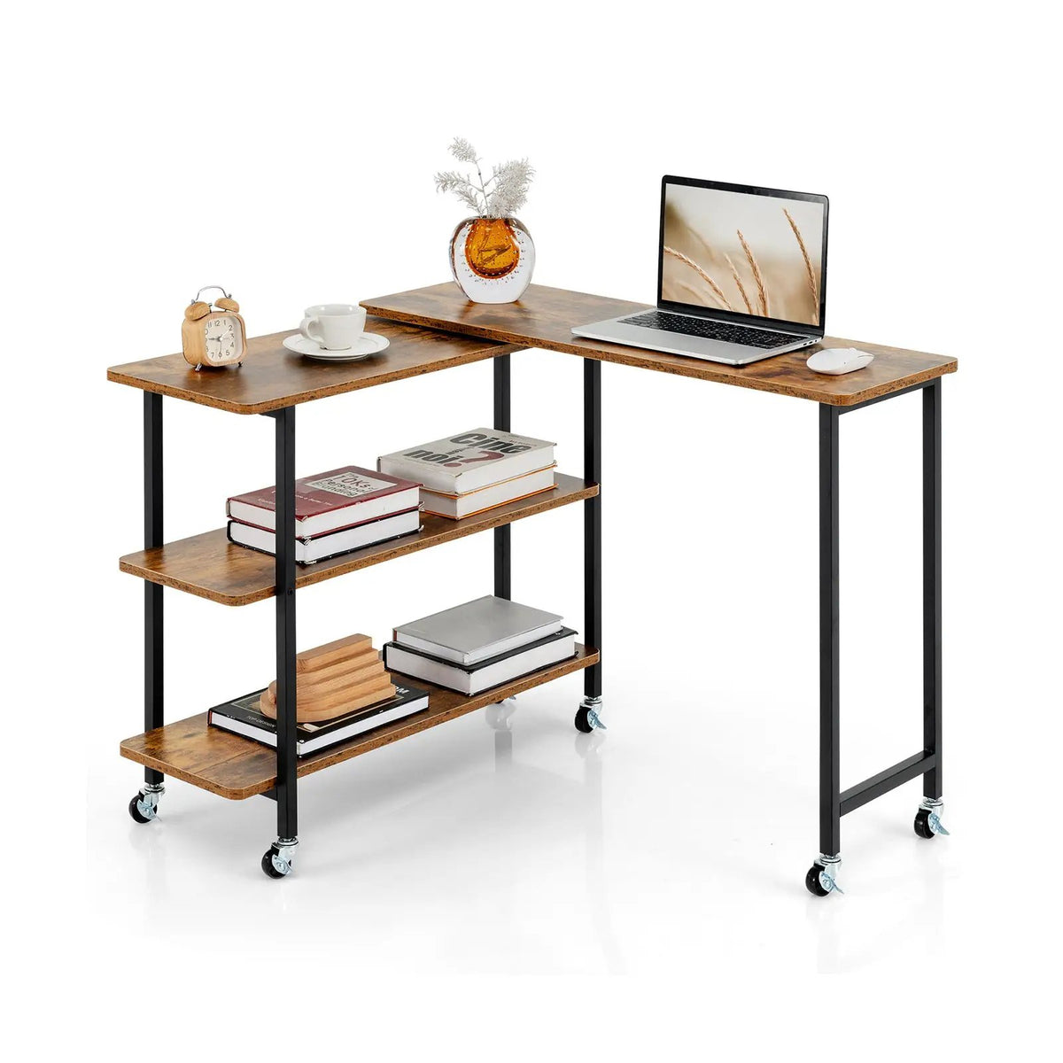 360° Rotating Sofa Side Table with 2-Tier Storage Shelves, photo 3 of 11
