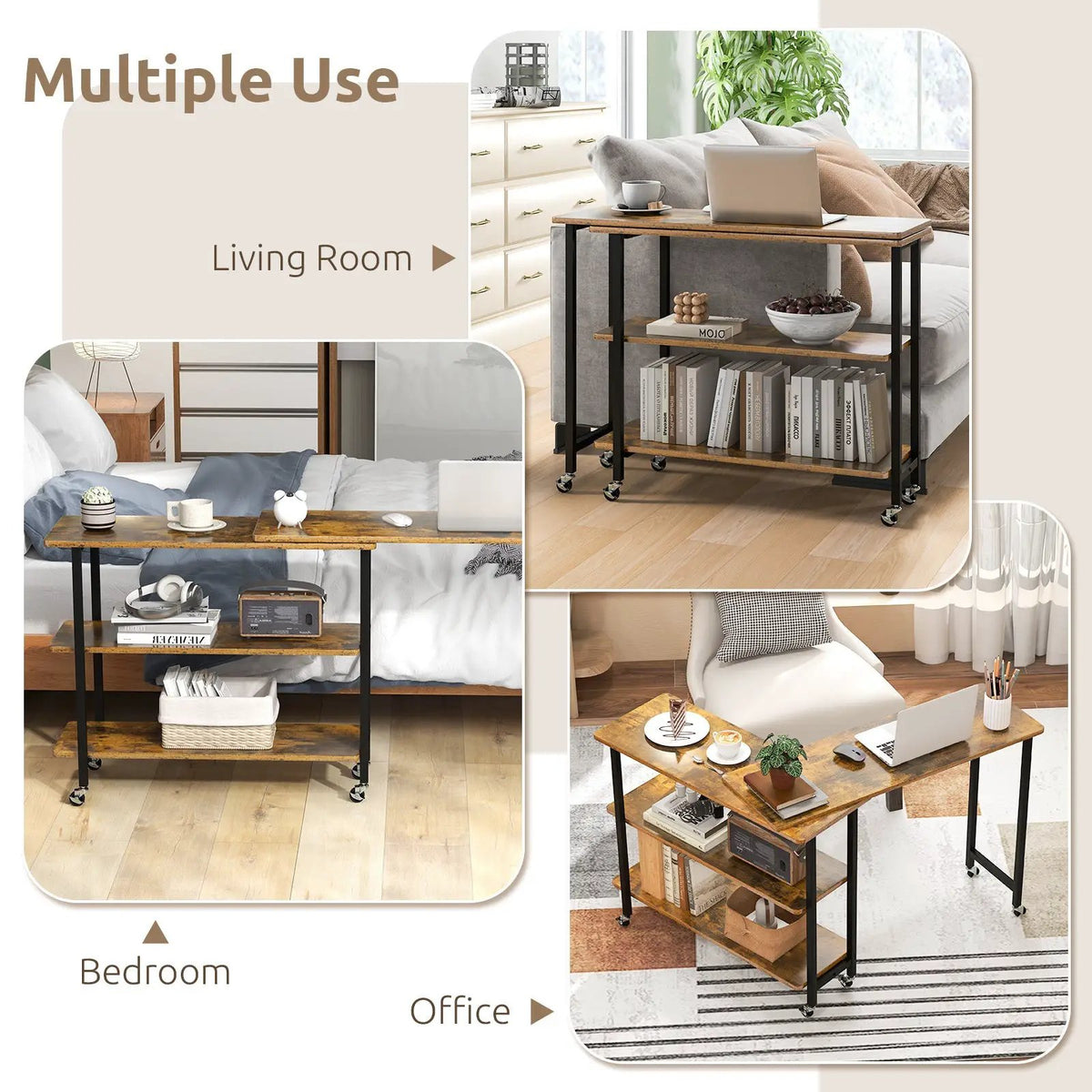 360° Rotating Sofa Side Table with 2-Tier Storage Shelves, photo 6 of 11
