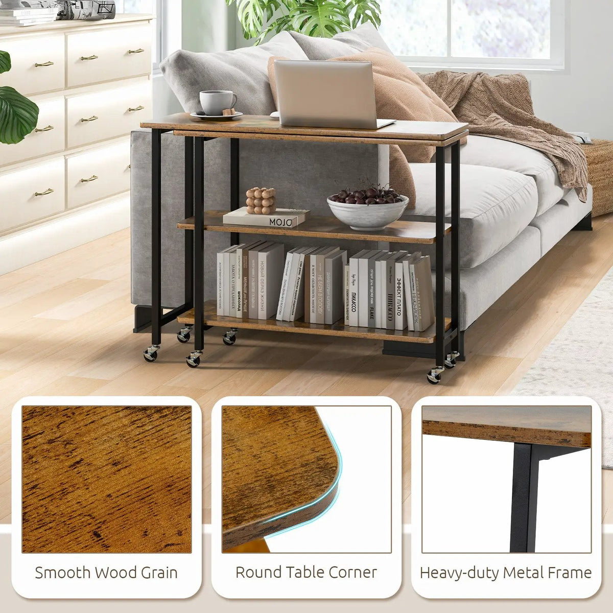 360° Rotating Sofa Side Table with 2-Tier Storage Shelves, photo 7 of 11