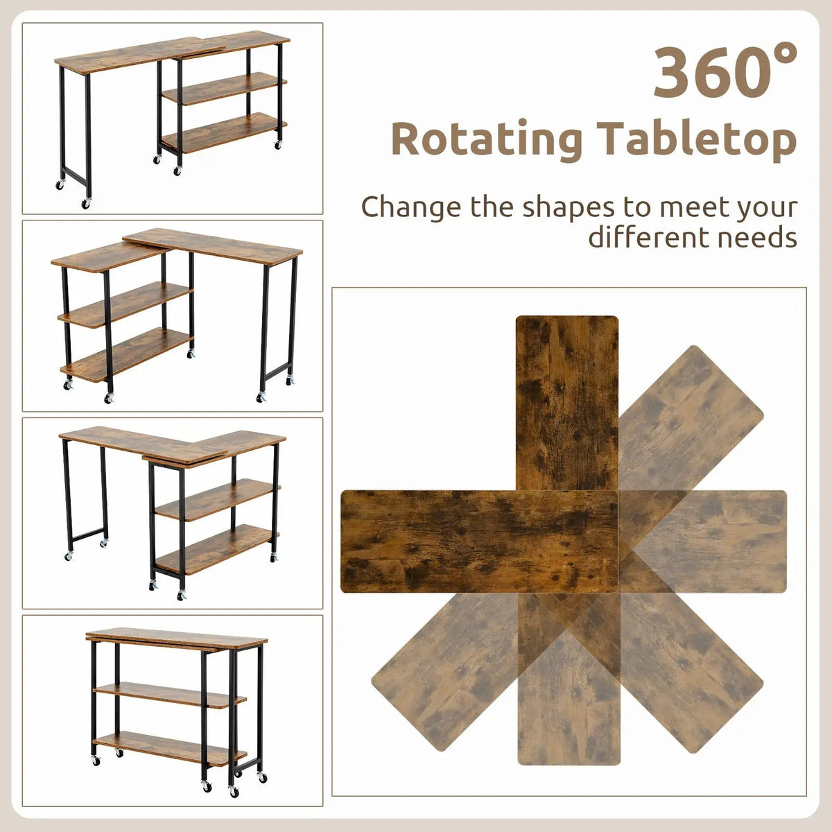 360° Rotating Sofa Side Table with 2-Tier Storage Shelves, photo 8 of 11