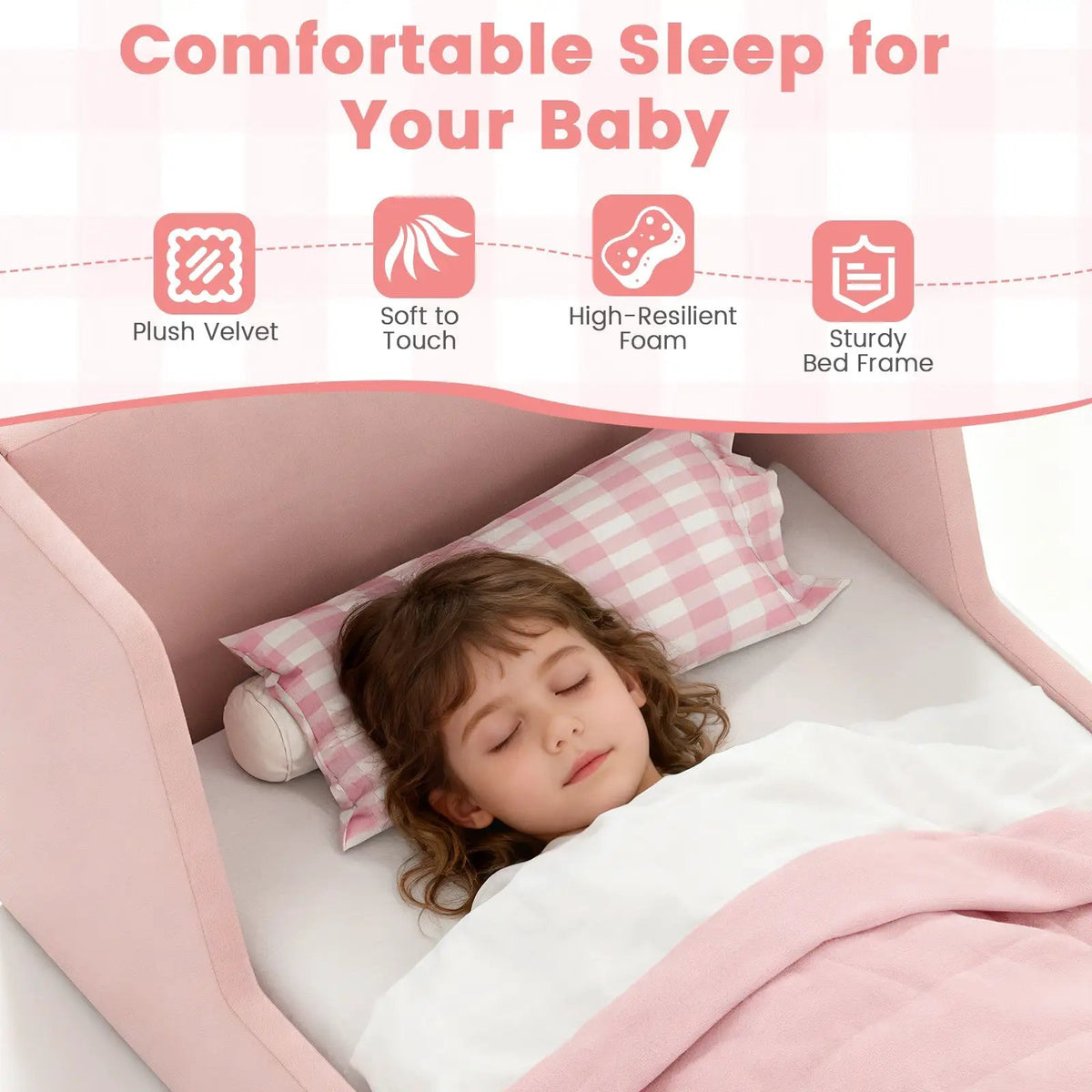 Soft Velvet Fabric Toddler Bed Frame with Safety Rails, photo 15 of 16