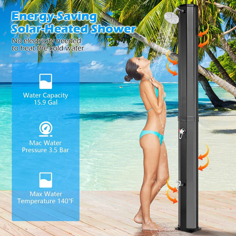 7.5 Feet 15.9 Gallon Solar Heated Outdoor Shower with Shower Head-Black by DirectDeals