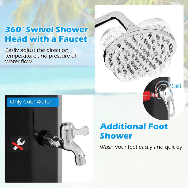 7.5 Feet 15.9 Gallon Solar Heated Outdoor Shower with Shower Head-Black by DirectDeals