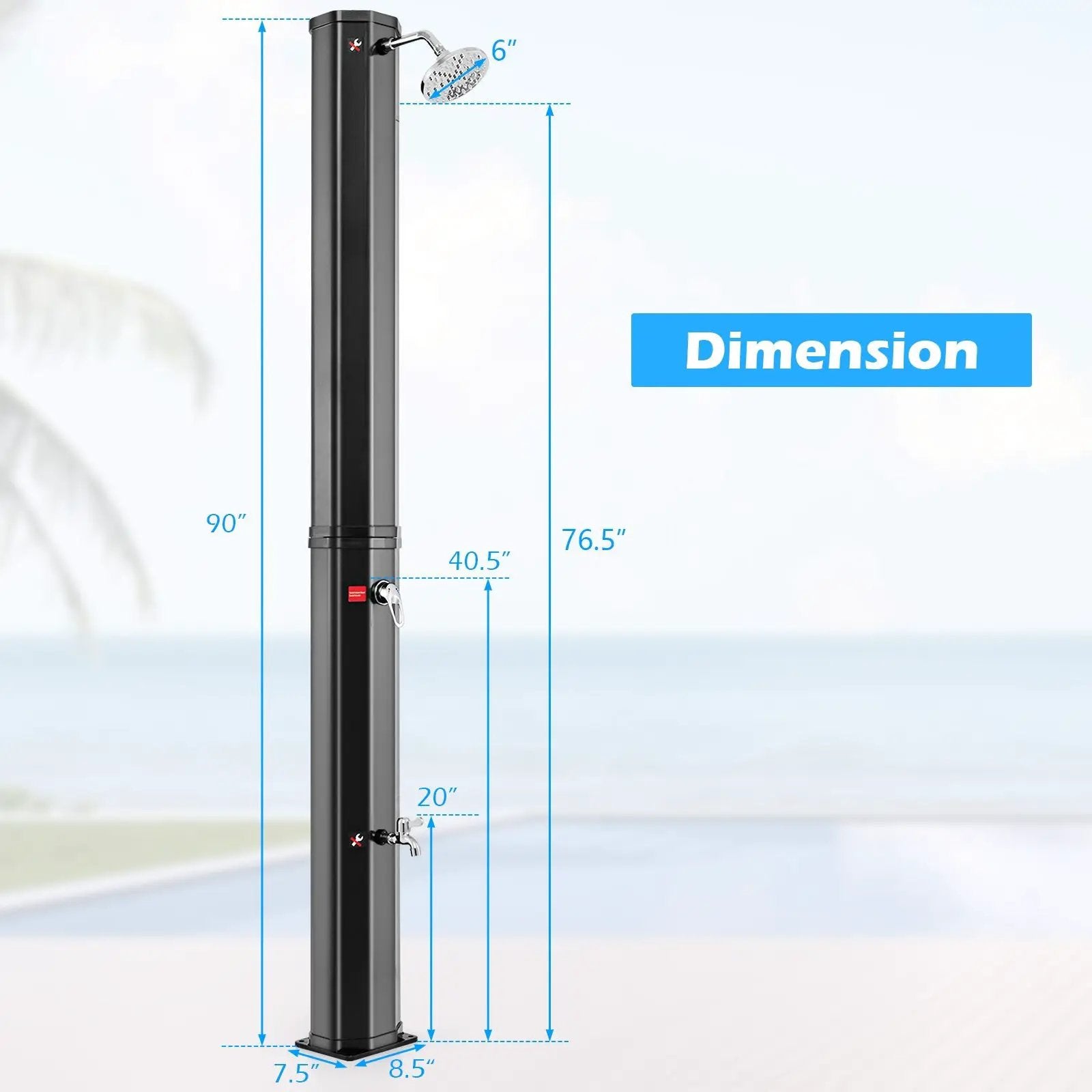 7.5 Feet 15.9 Gallon Solar Heated Outdoor Shower with Shower Head-Black by DirectDeals