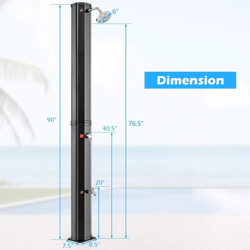 7.5 Feet 15.9 Gallon Solar Heated Outdoor Shower with Shower Head-Black by DirectDeals