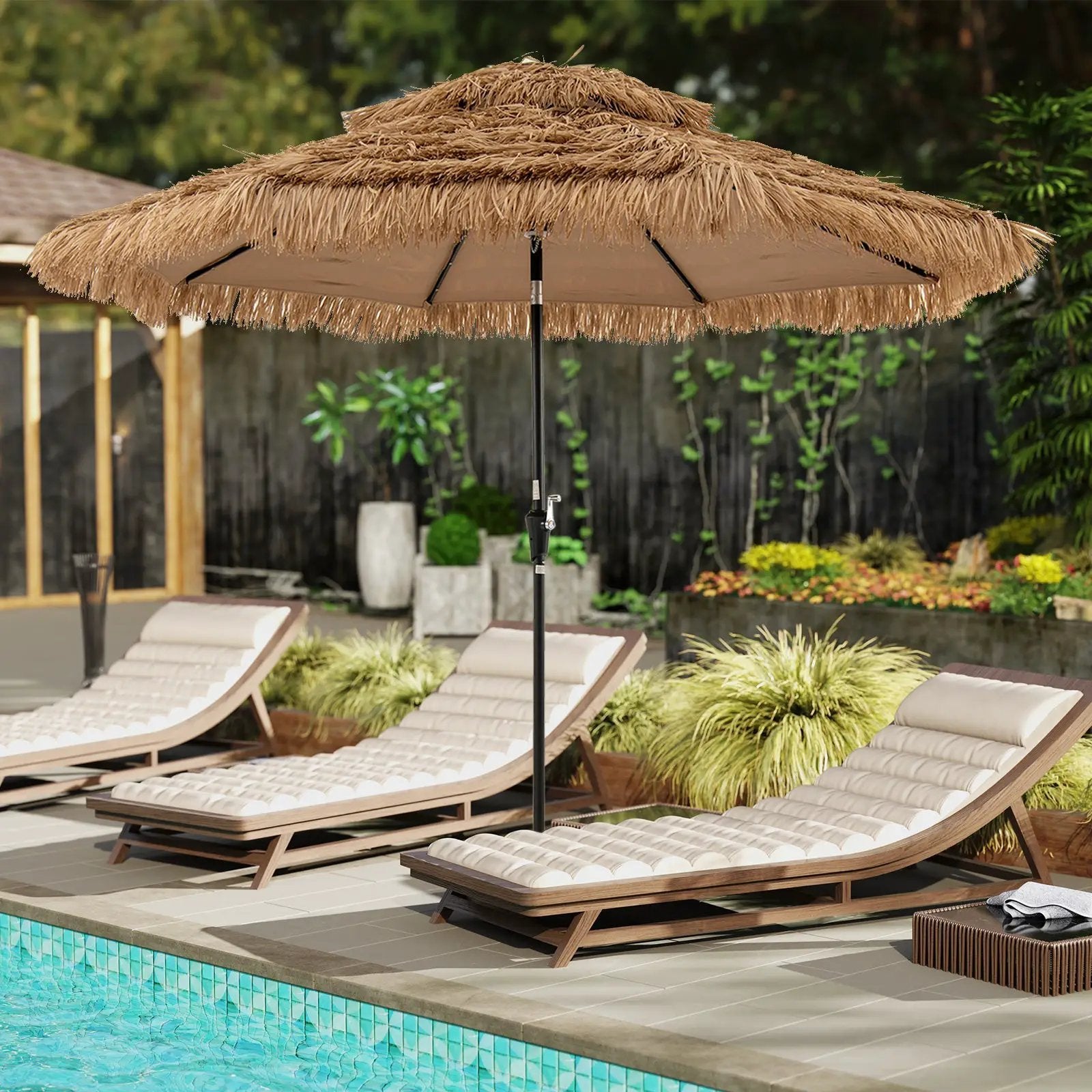 10 Feet Hawaiian Style Solar Lighted Thatched Tiki Patio Umbrella by DirectDeals