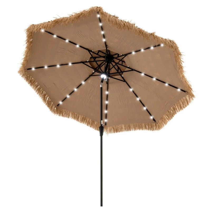 10 Feet Hawaiian Style Solar Lighted Thatched Tiki Patio Umbrella by DirectDeals