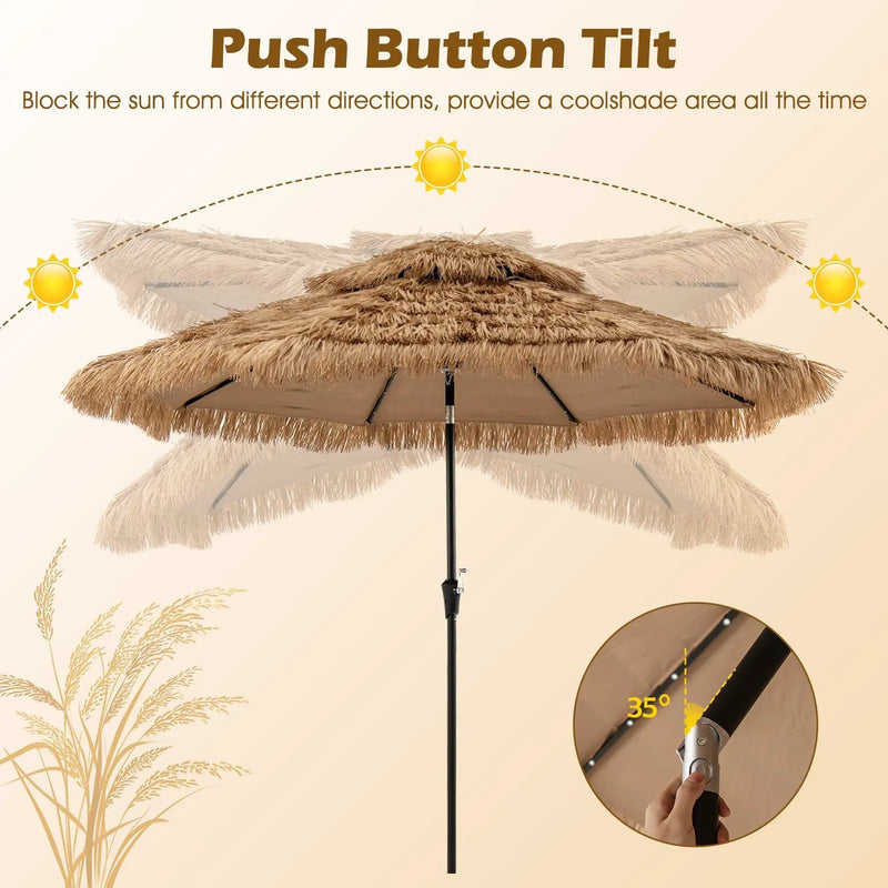 10 Feet Hawaiian Style Solar Lighted Thatched Tiki Patio Umbrella by DirectDeals