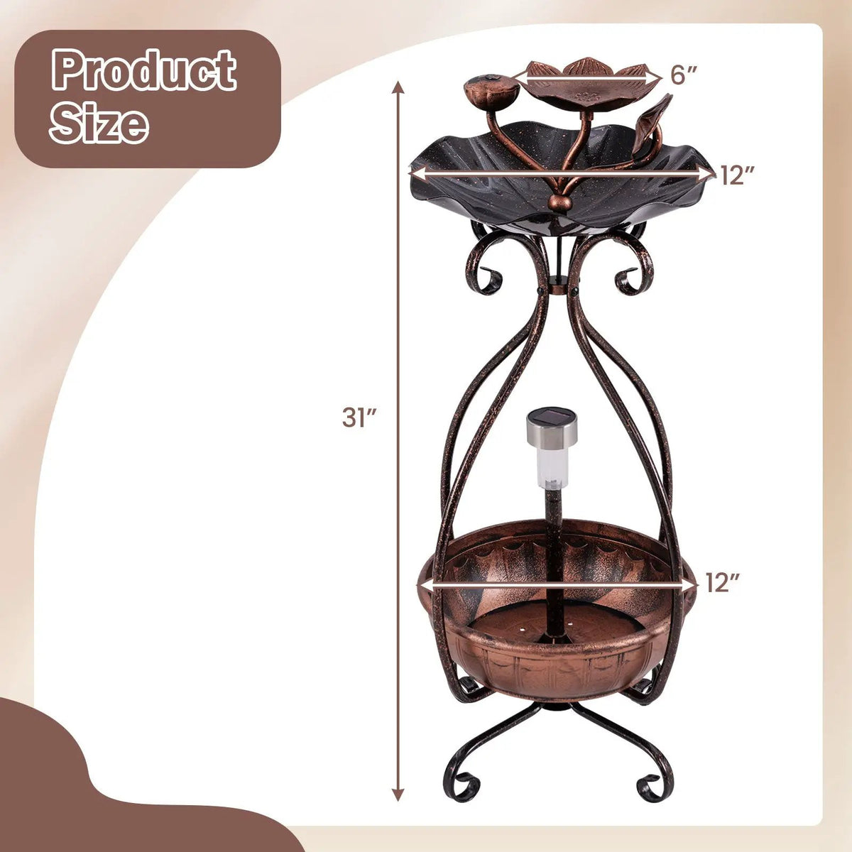 Solar Outdoor Bird Bath Feeder Combo with Flower Planter Pedestal and Solar Lights, photo 2 of 9