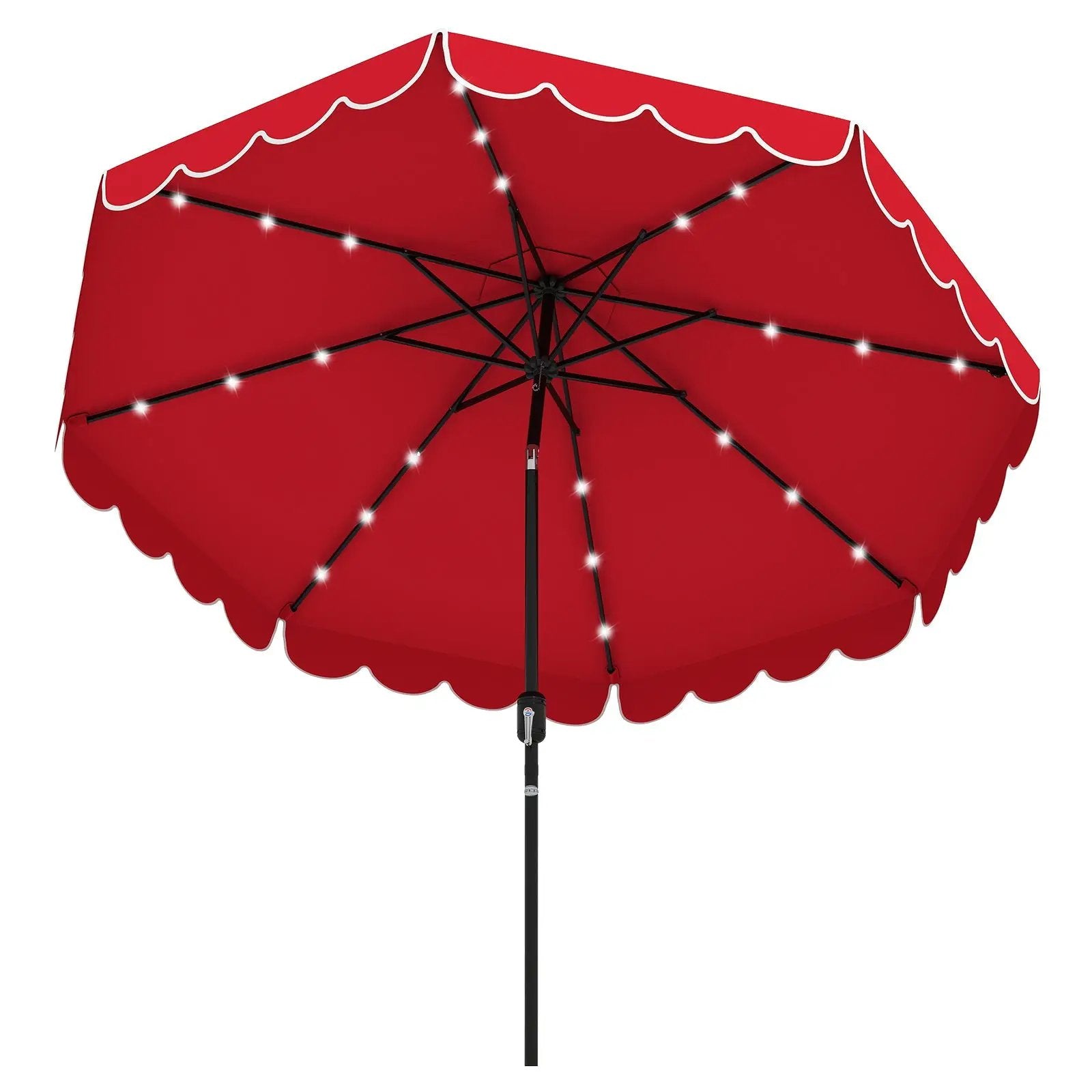 9.3 Feet Solar Patio Umbrella with 24 LED Lights Vented Top and Ruffles-Beige by DirectDeals